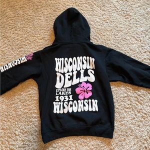 Black Kids Hoodie with Pink Floral Wisconsin Dells Graphic